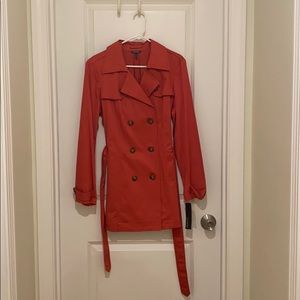 Daisy Fuentes Double Breasted Papaya Trench Coat